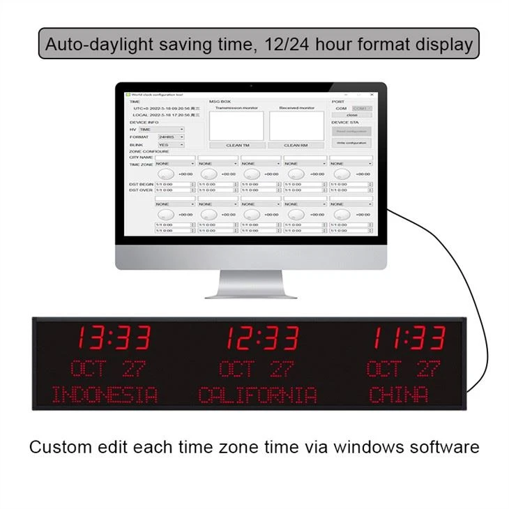 programmable led digital time zone world clock